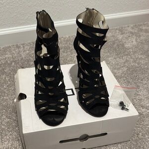 Aldo Black Heels Modern Strappy Design